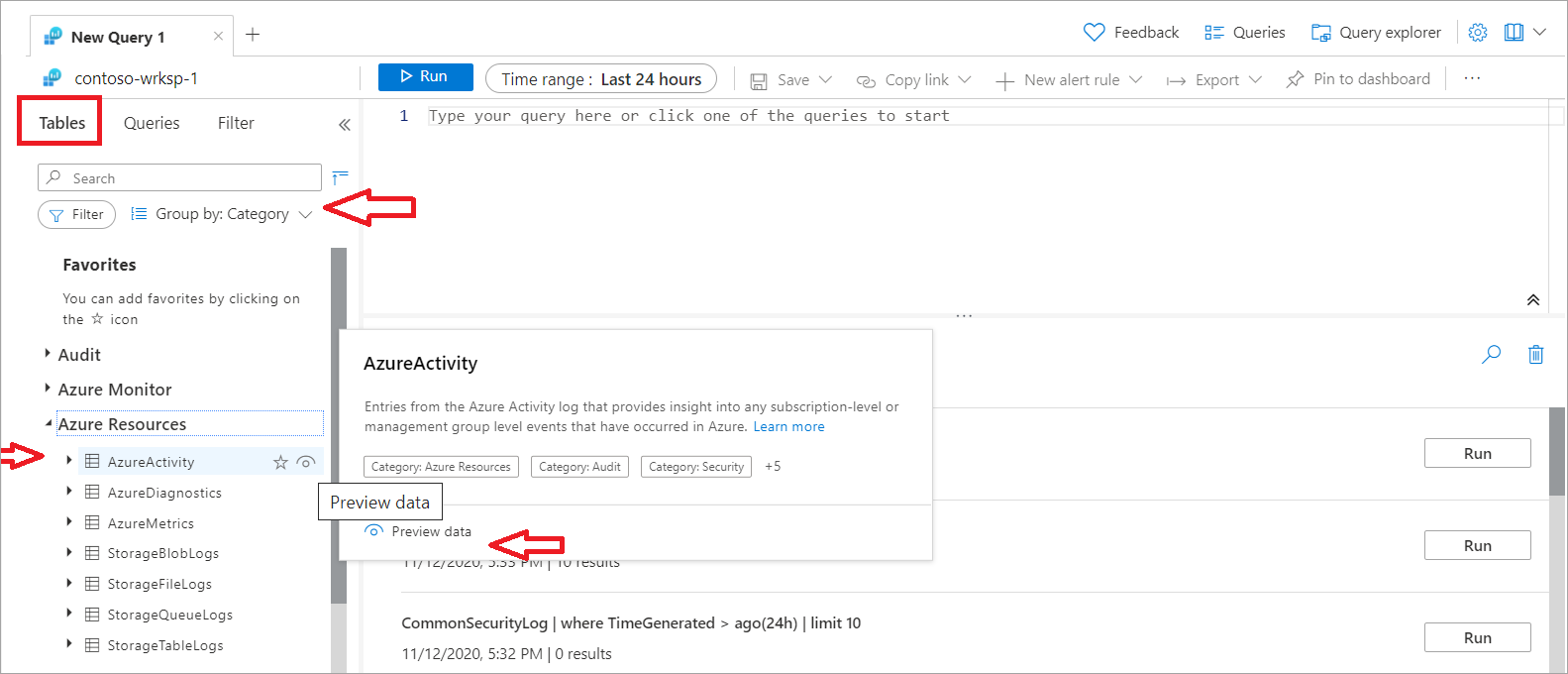 Tablolar bölmesinin ekran görüntüsü.