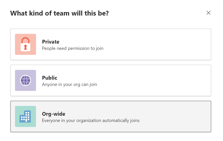 Screenshot of Creating an org-wide team.