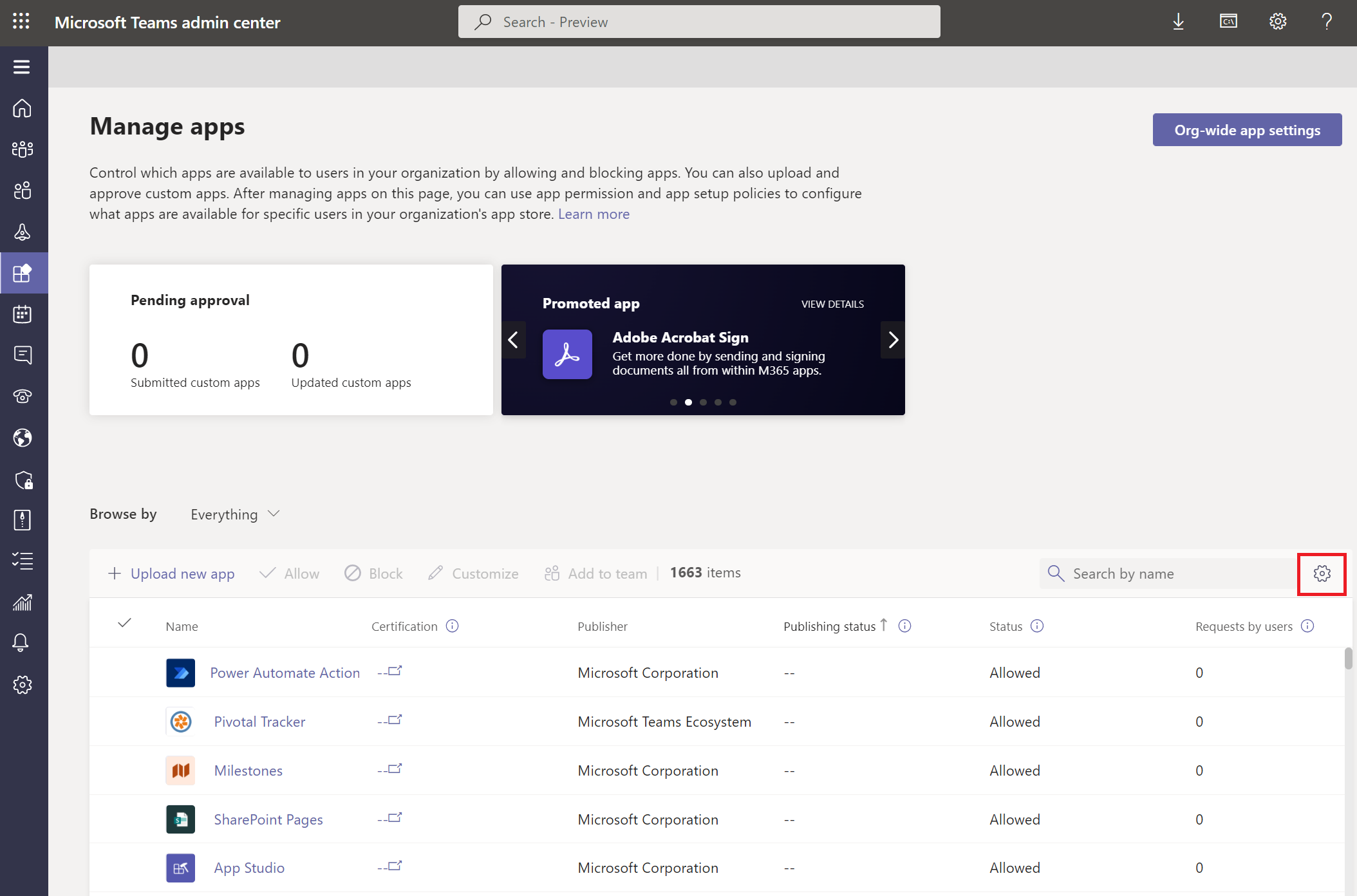  Screenshot of the Managed apps page.