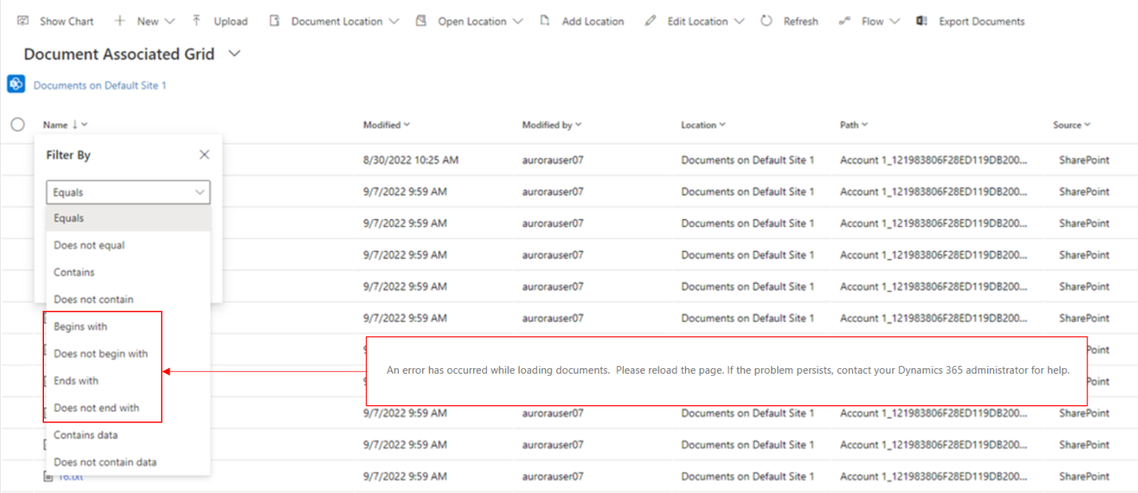 Seçeneklere göre filtreleme desteklenmiyor