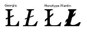 Screenshot that shows the uppercase L slash in regular, italic, and italic bold Georgia and Monotype Plantin