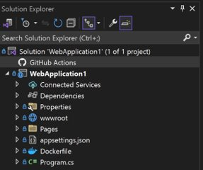 Çözüm Gezgini'nde GitHub Actions düğümünü gösteren ekran görüntüsü.