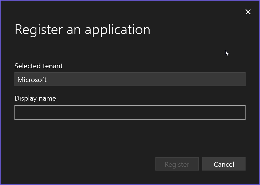 Screenshot showing how to register a new application.