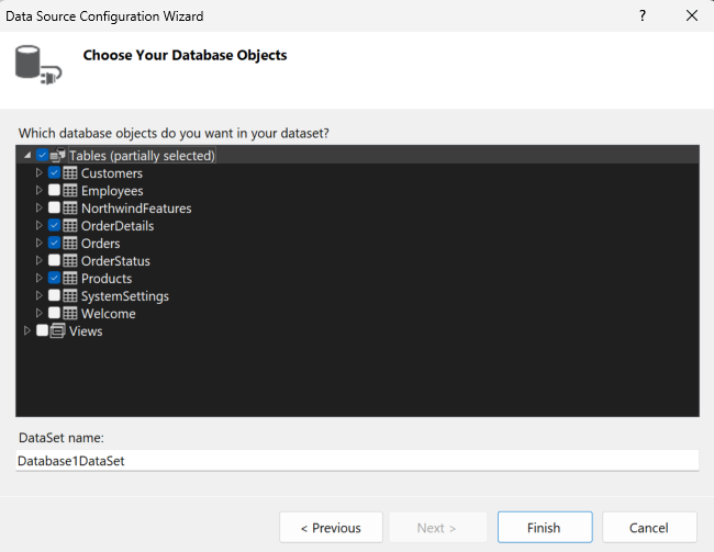 Veritabanı Nesnelerinizi Seçin sayfasının ekran görüntüsü.