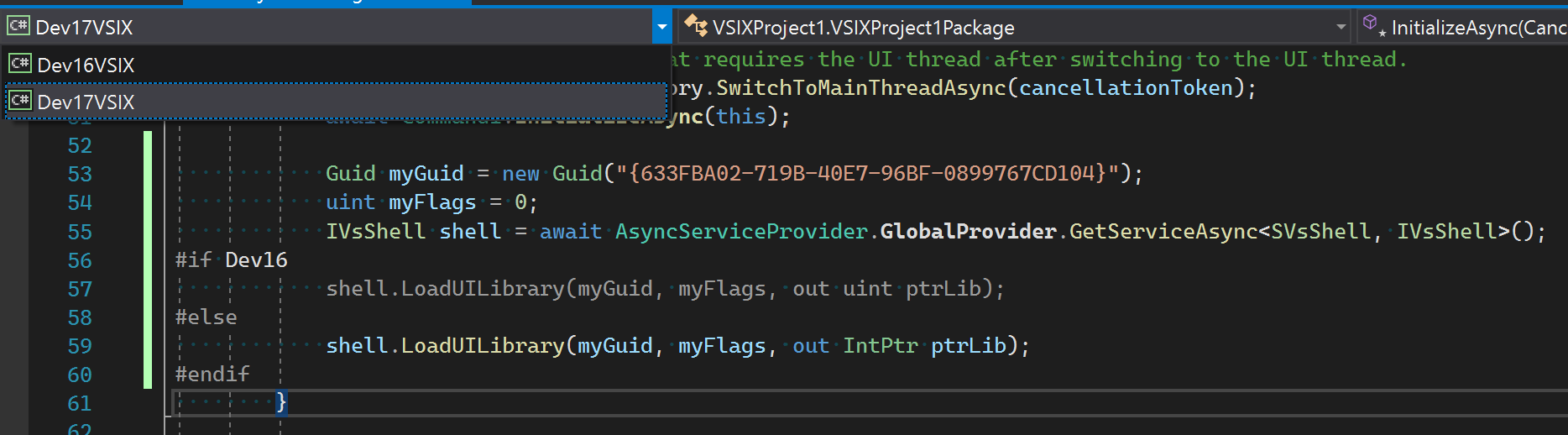 Paylaşılan projede koşullu derlemeyi gösteren ekran görüntüsü.