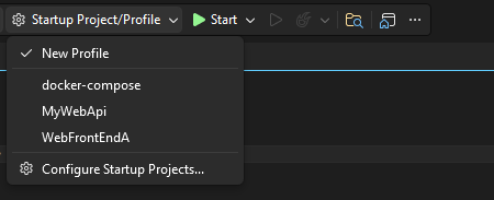 Araç çubuğunda başlatma profilini gösteren ekran görüntüsü.