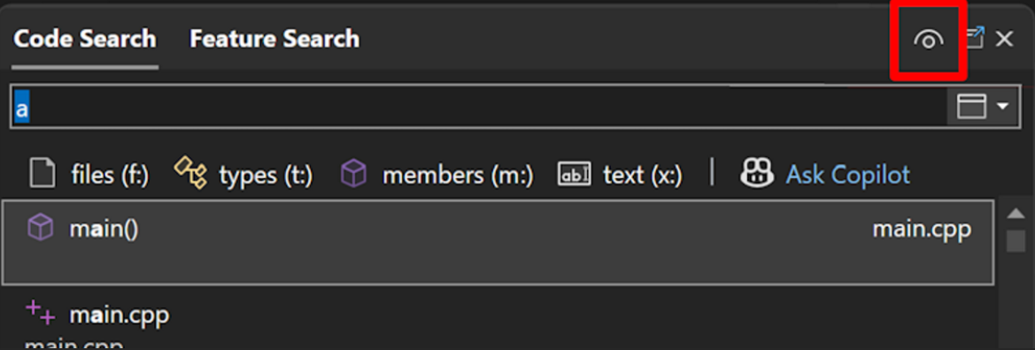 Arama penceresinde önizleme bölmesinin geçişini yapmak için simgeyi gösteren ekran görüntüsü.