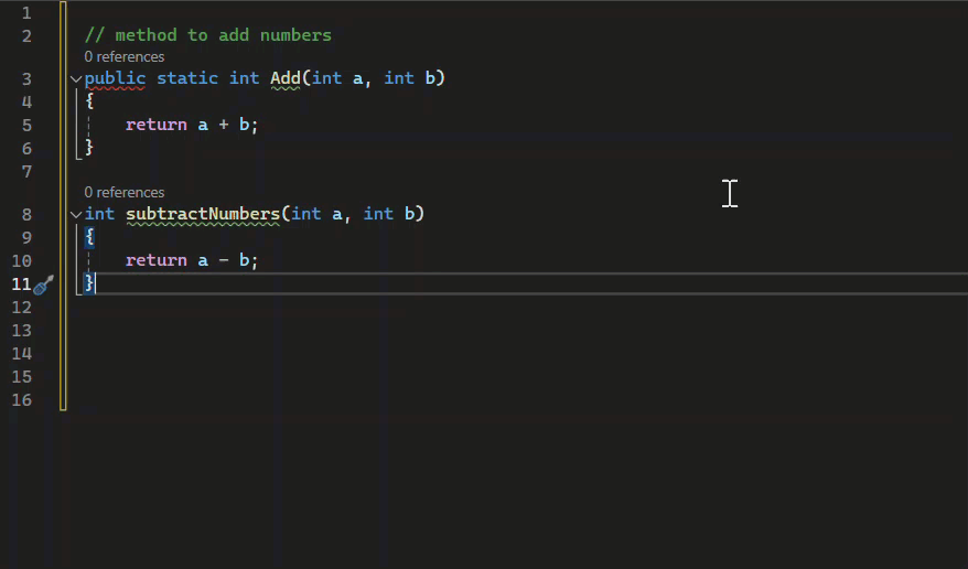 Visual Studio'da GitHub Copilot tamamlamalarının kullanımını gösteren animasyonlu ekran görüntüsü.