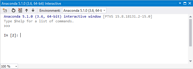 Visual Studio'da IPython modunda Etkileşimli Pencere'yi gösteren ekran görüntüsü.
