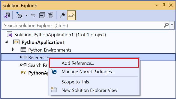 Visual Studio'da Python projelerinde uzantı başvurusu ekleme adımlarını gösteren ekran görüntüsü.