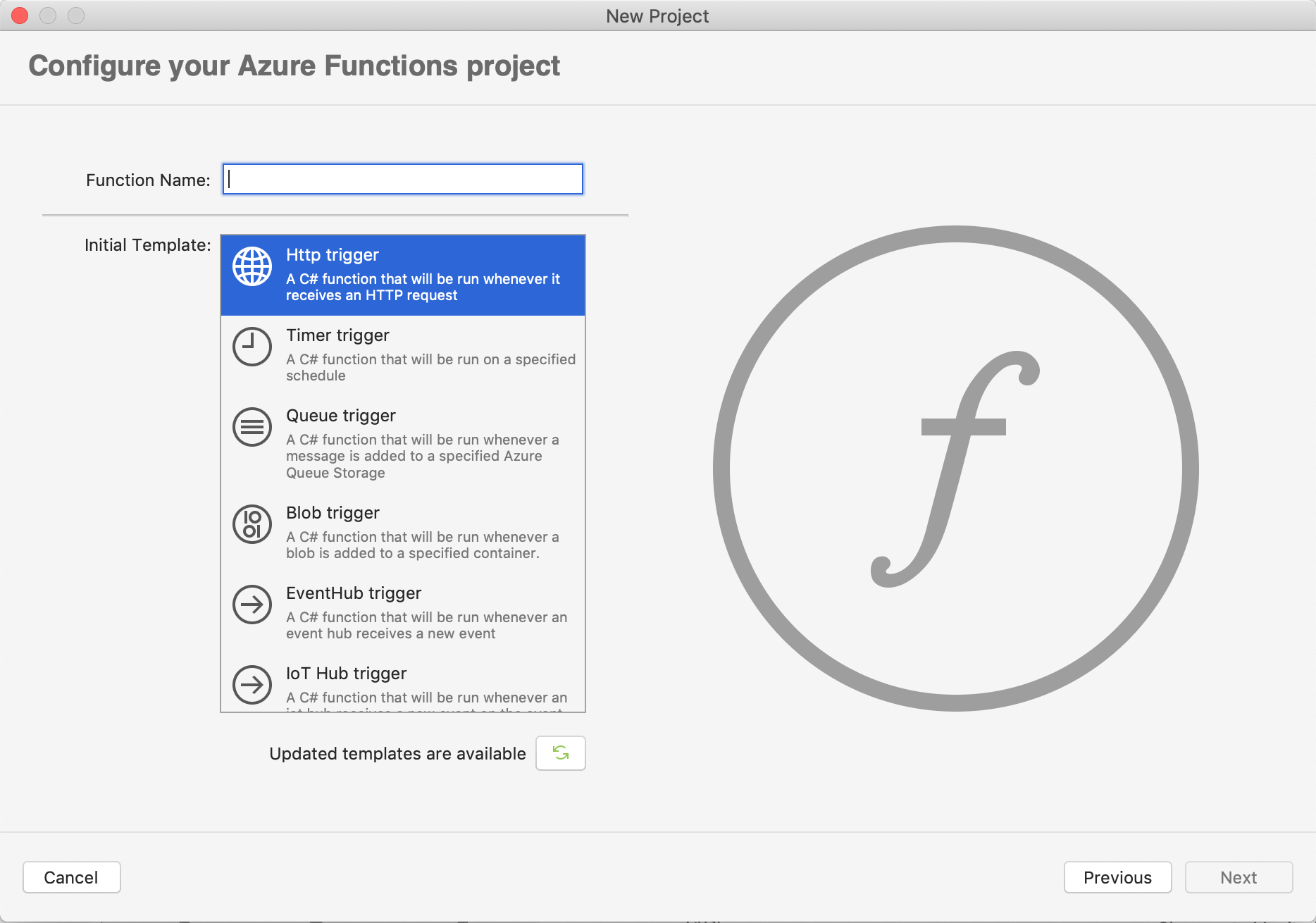 Update Azure Fucntions templates