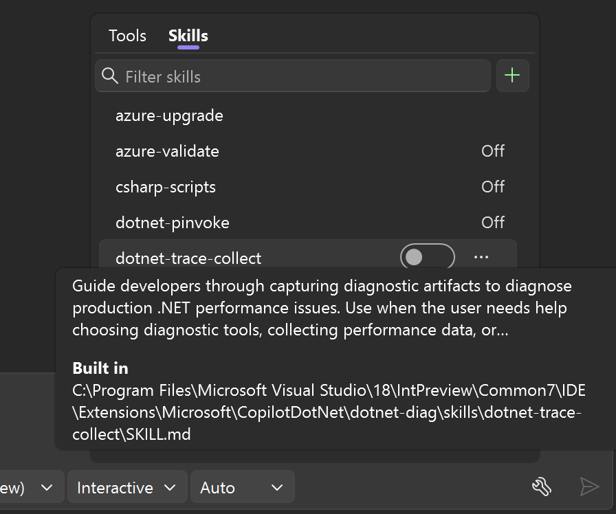 Araç seçicide yerleşik .NET ve Azure becerileri