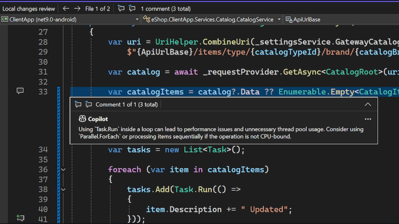 GitHub kod gözden geçirme açıklamasını gösteren ekran görüntüsü.