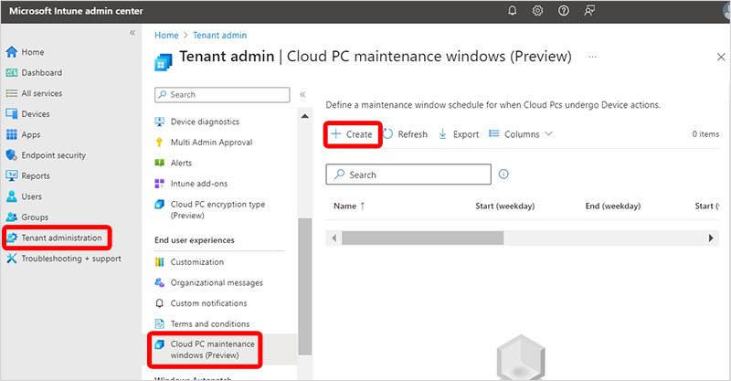 Ekran başlığı bir Cloud PC bakım penceresi oluşturur.