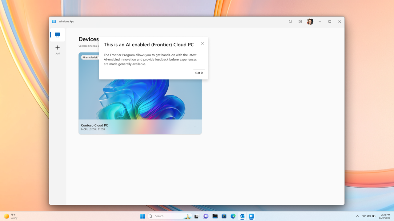 Windows Uygulaması'teki bir cihaz kartında 