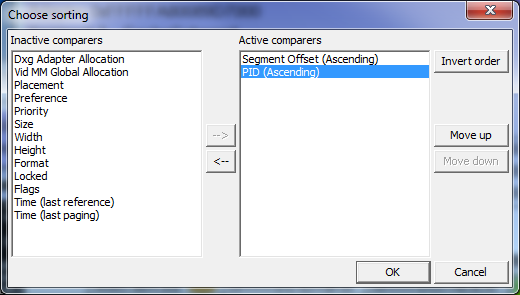 Segment Görüntüleyicisi penceresi için Sıralamayı seç iletişim kutusunun ekran görüntüsü.