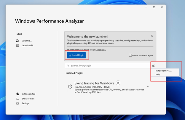 Image showing Windows Performance Analyzer plugins.