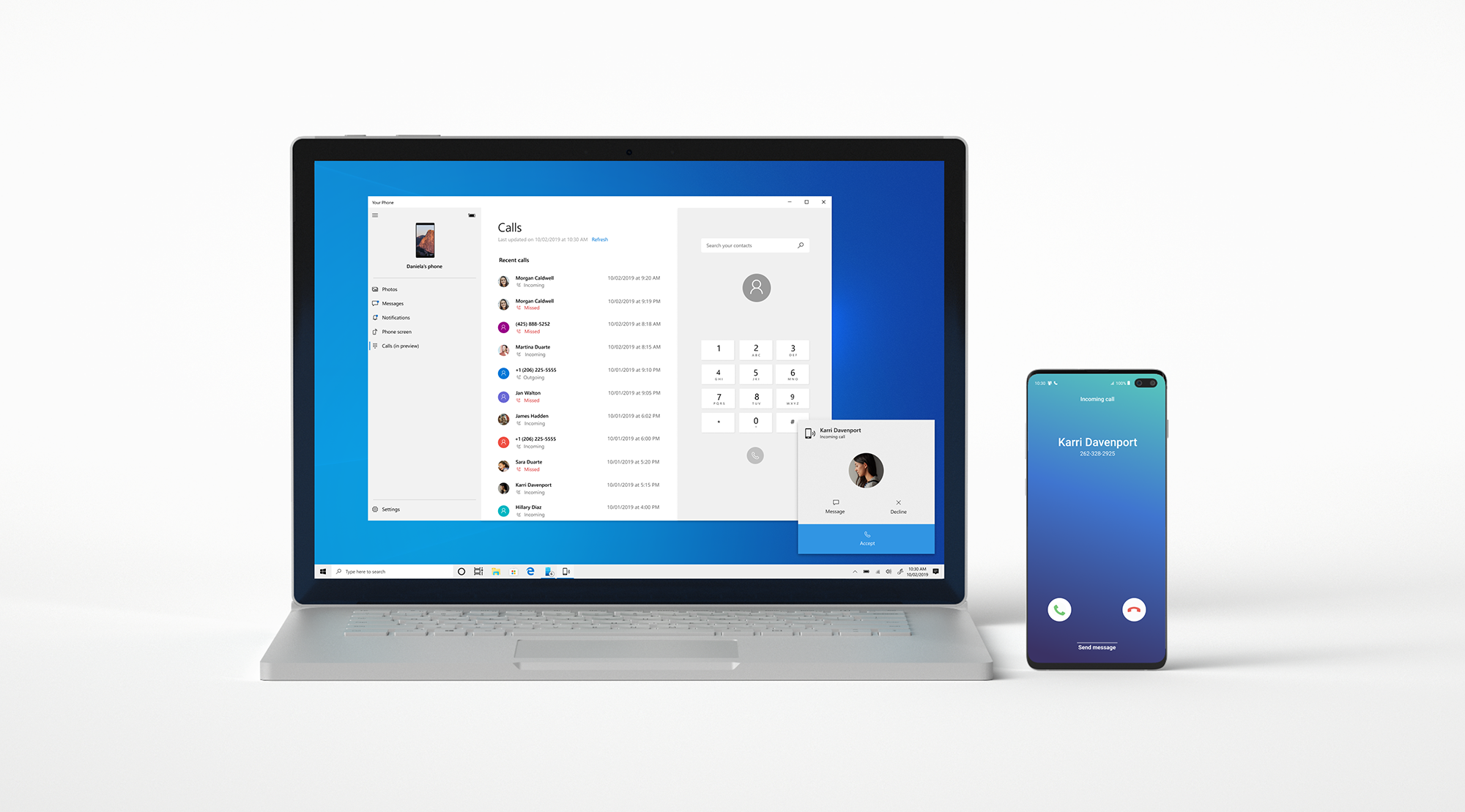 Take calls from your phone on your PC with the new Calls feature.