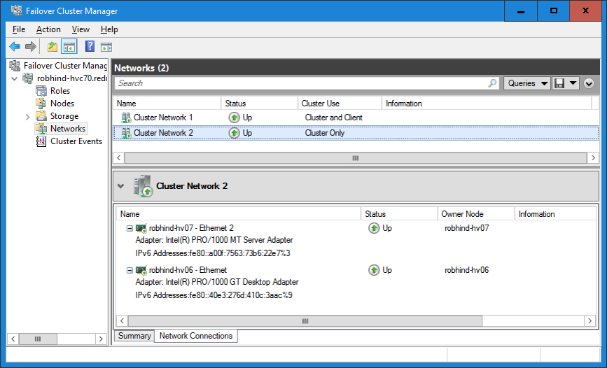 Screencap of automatic network configuration in the Failover Cluster Manager UI