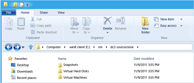 Screenshot that shows where you can export the entire Hyper-V VM as a copy.