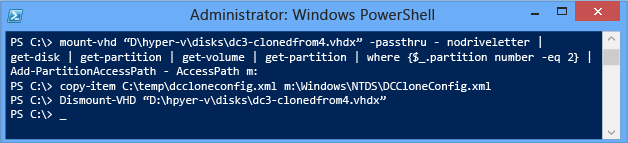 Screenshot that shows how a drive can be mounted with a specific drive letter, the file copied, and the drive dismounted.