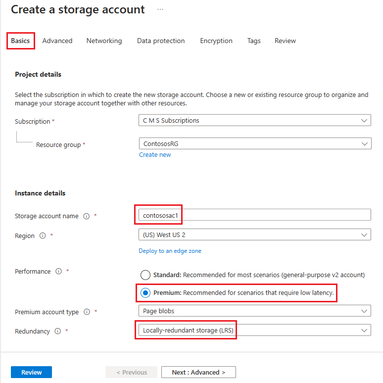 Screenshot showing how to create storage accounts.