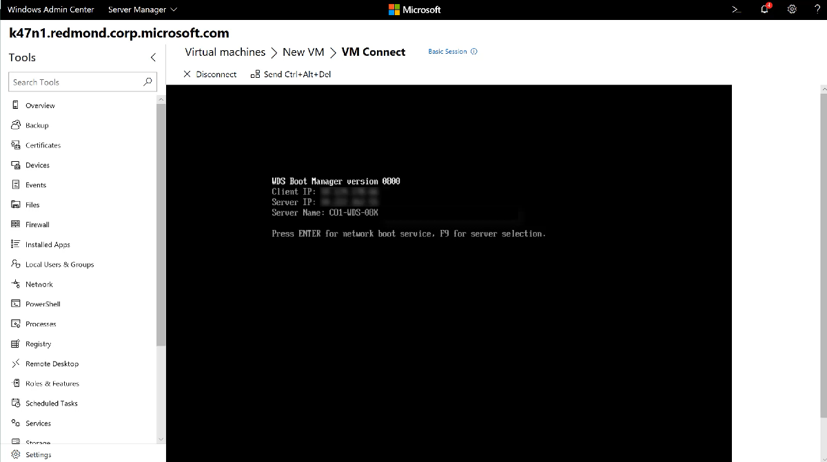 Web tarayıcısında VM Connect'i gösteren bölmenin ekran görüntüsü.
