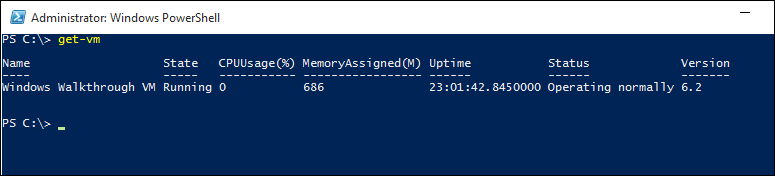 V M Al girdikten sonra çıkışı gösteren Yönetici Windows Power Shell ekranının ekran görüntüsü.