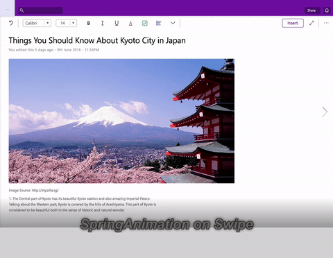 Kaydırma işleminde yay animasyonu