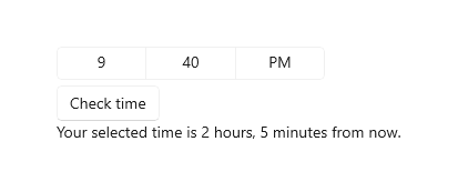 Zaman seçici, düğme ve metin etiketi.