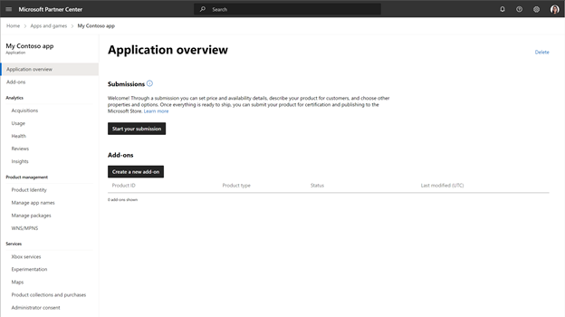 Image of the application overview page