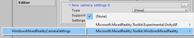 Windows Mixed Reality ayarları sağlayıcısını seçin