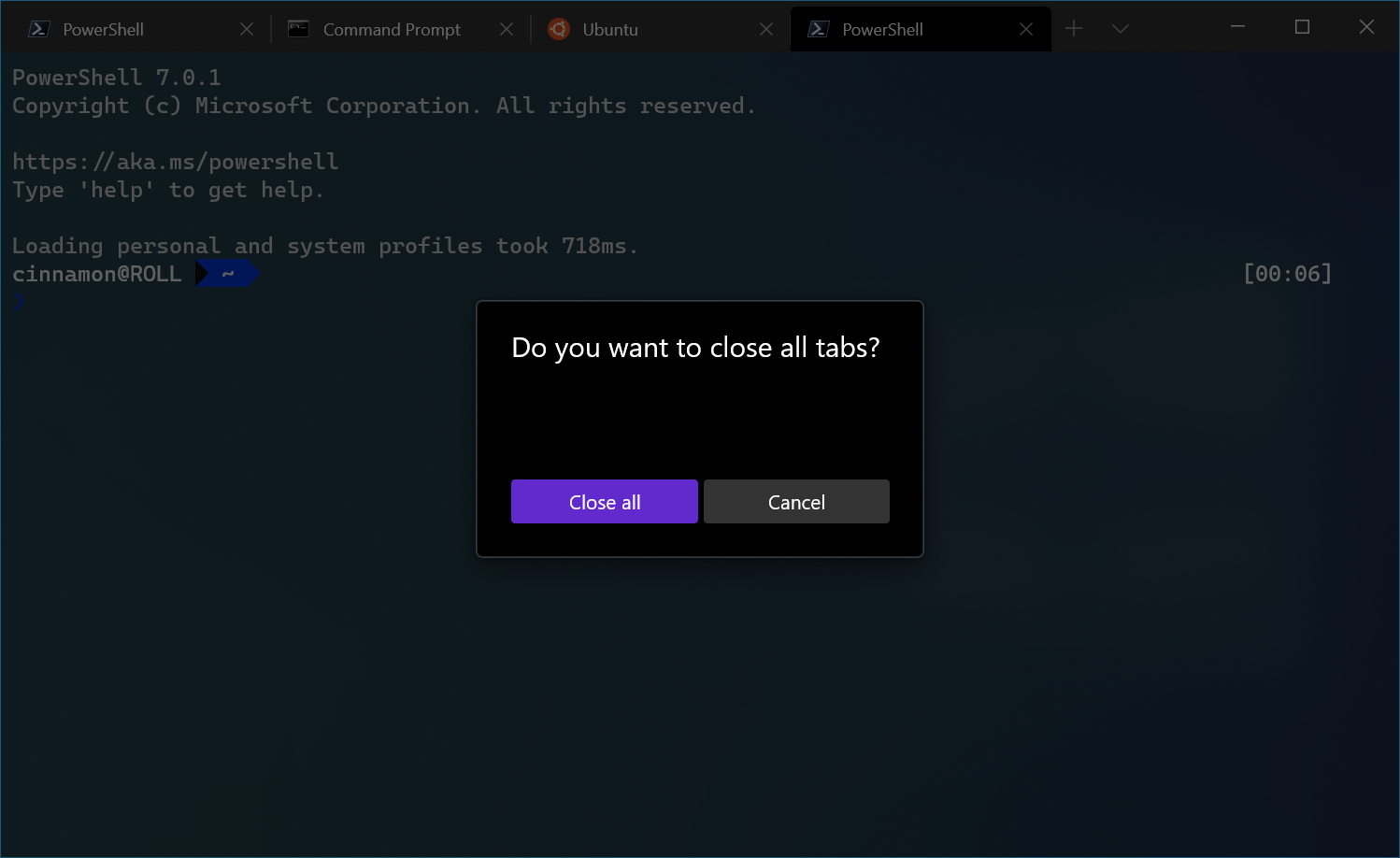 Windows Terminali tüm sekmeleri kapatmayı onaylayın