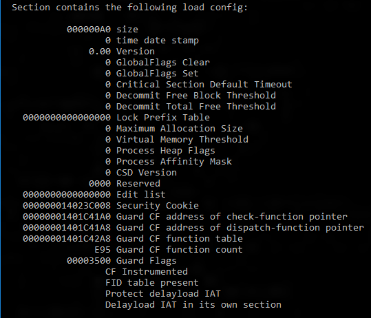 Dumpbin /loadconfig