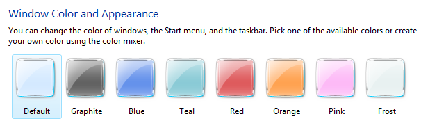 Pencere Rengi seçenekleri önizlemesinin ekran görüntüsü 