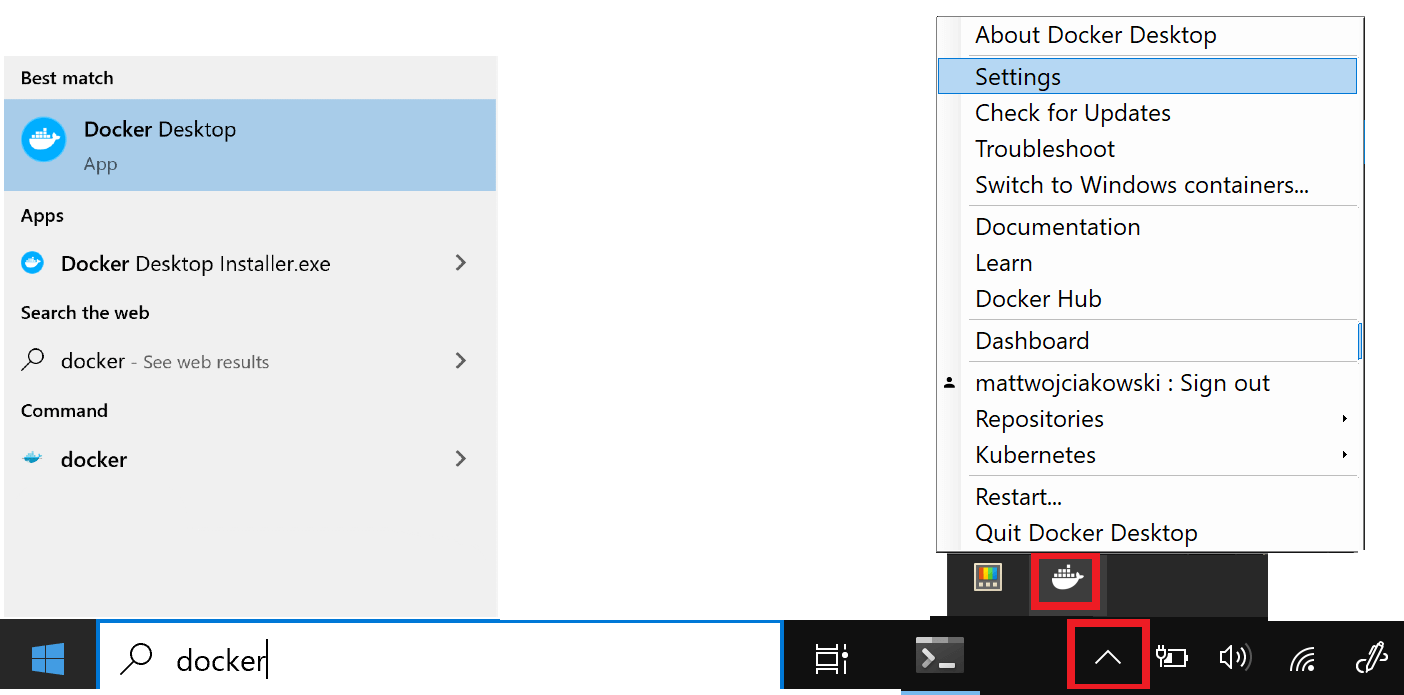Docker Desktop pano simgesi