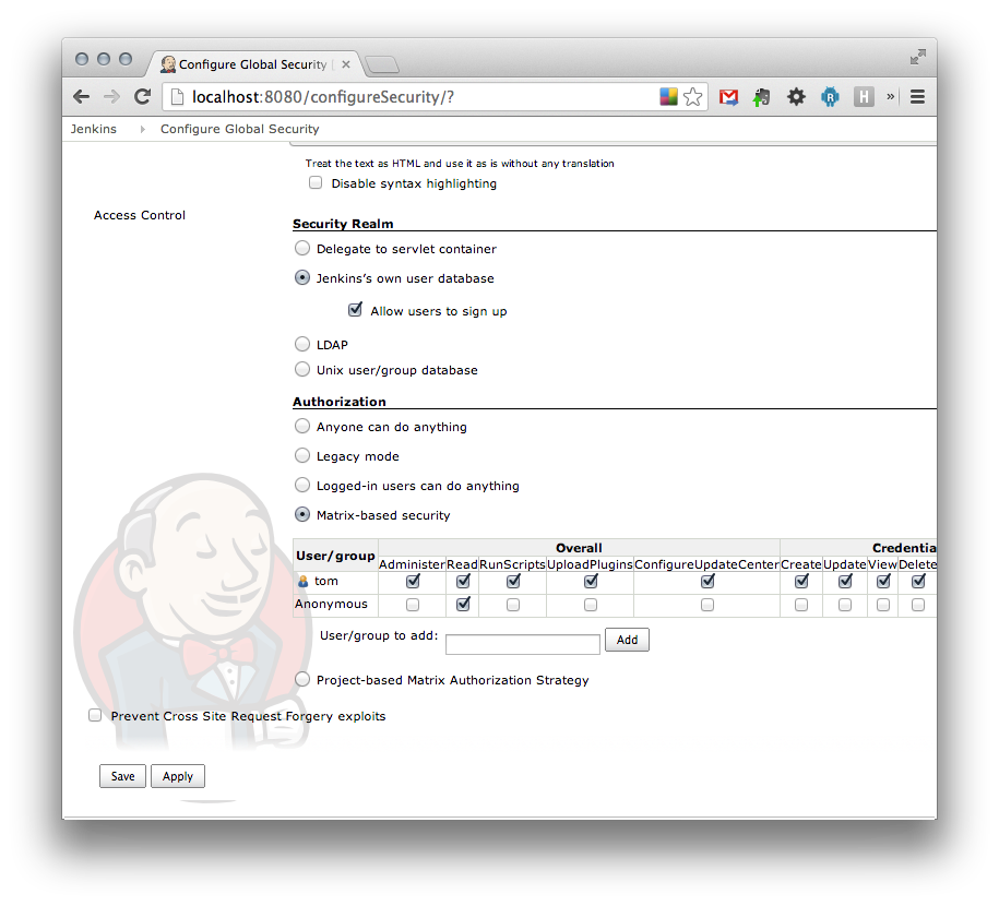 The root account should be granted full access, and the anonymous account should be given read-only access