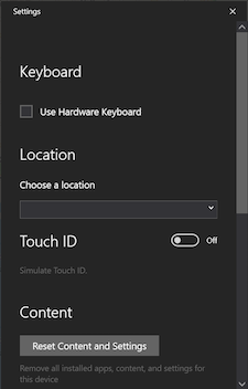 iOS simulator settings iOS simulator settings