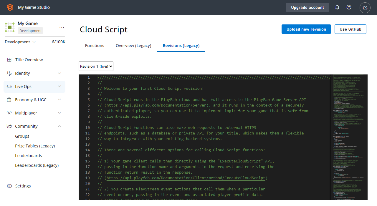 Game Manager - CloudScript - Deploy new revision