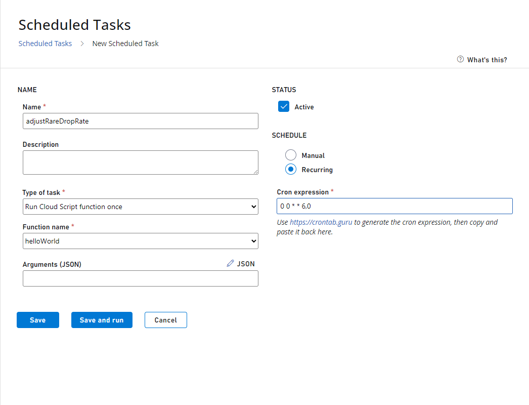 Game Manager - Tasks - New Scheduled Task