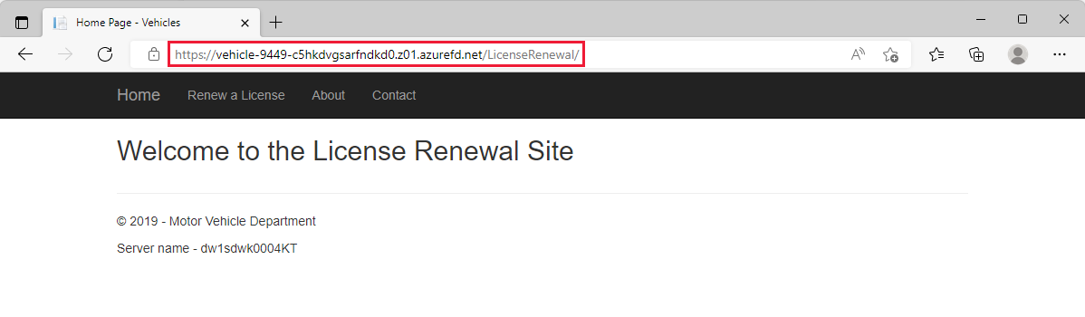 Screenshot of license renewal home page.