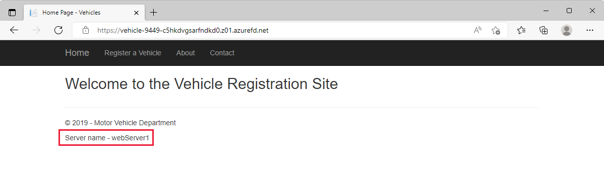 Screenshot of web server 1 responding to web browser request.