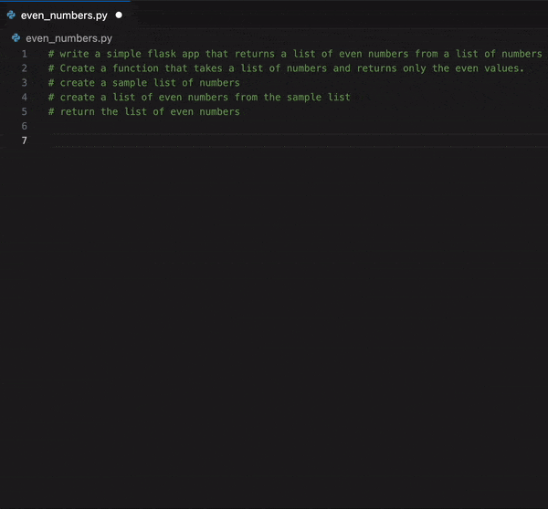 Screenshot of comments added to code for better Copilot suggestions.