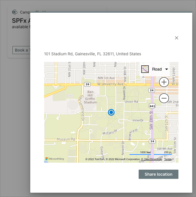 Screenshot selecting the origin location for the trip pickup.