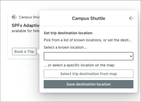 Screenshot selecting the destination location for the trip.