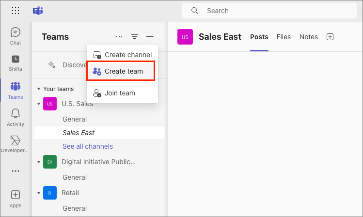 Screenshot of the Create and Join menu.