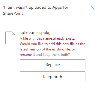 Screenshot dragging the SharePoint package into the Apps for SharePoint library.