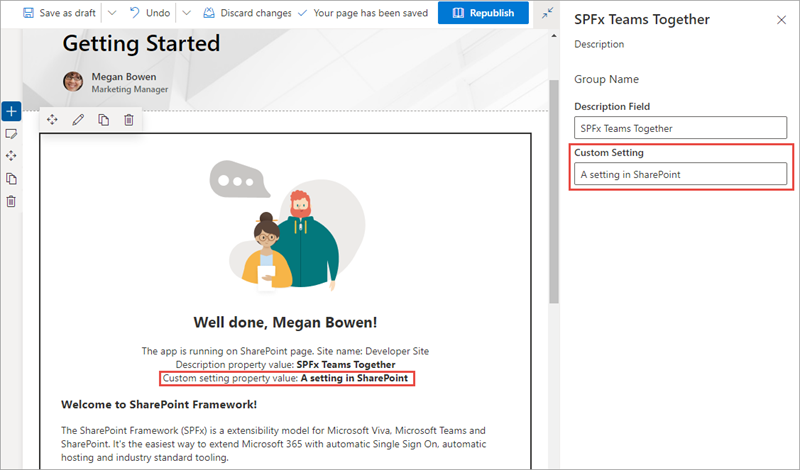 Screenshot of the SPFx solution in SharePoint.