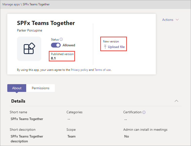 Screenshot of the Manage apps pane.