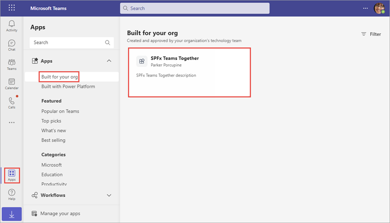 Screenshot of the SPFx solution in Microsoft Teams.